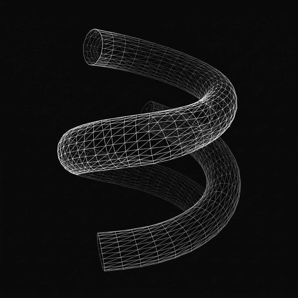 Ascending white wireframe helix representing growth and momentum